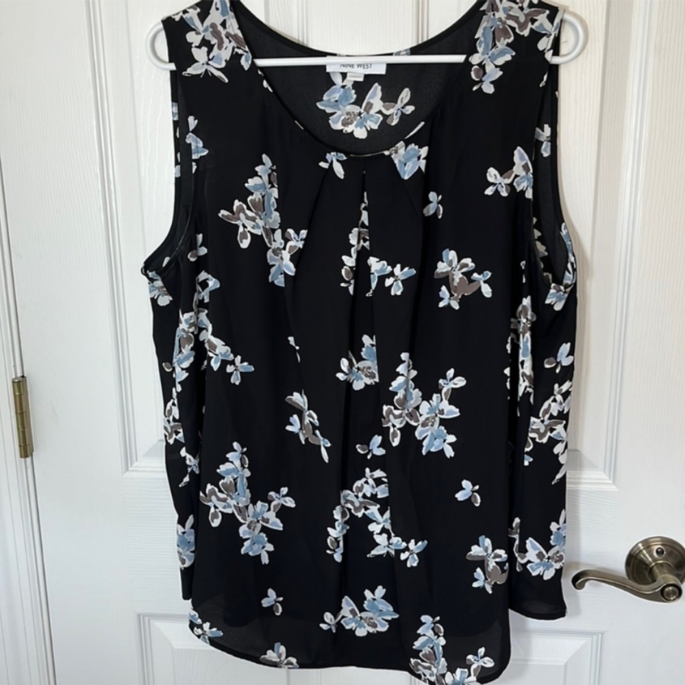 Nine West Black Floral Sleeveless Blouse - Plus Size 2X - Office Wear
